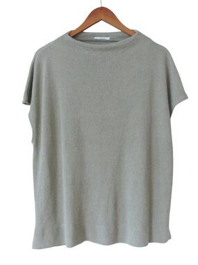 Opus Sibaku Knitted Jersey Shirt 44 XXL Aqua Green Short Sleeves Funnel Neck